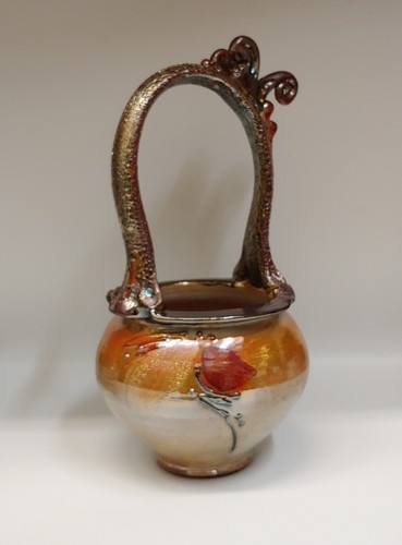 #220413 Raku Glitter Glaze Basket $110 at Hunter Wolff Gallery